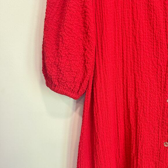 Maeve Scarletta Crinkle Button Up VNeck Maxi Dress Red Size L - Picture 4 of 7